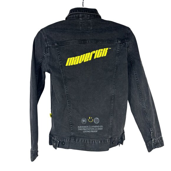 Maverick Clothing Co. Black Denim Jacket With Yellow Embroidery Small - Picture 3 of 7